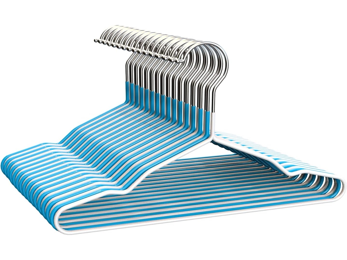 COM-FORT HOUSE | Percha Plastico Cadete | Percha Infantil | Color Azul y Blanco| Percha con Muescas Antideslizantes | 25 cm Largo | Pack 30 Unidades |