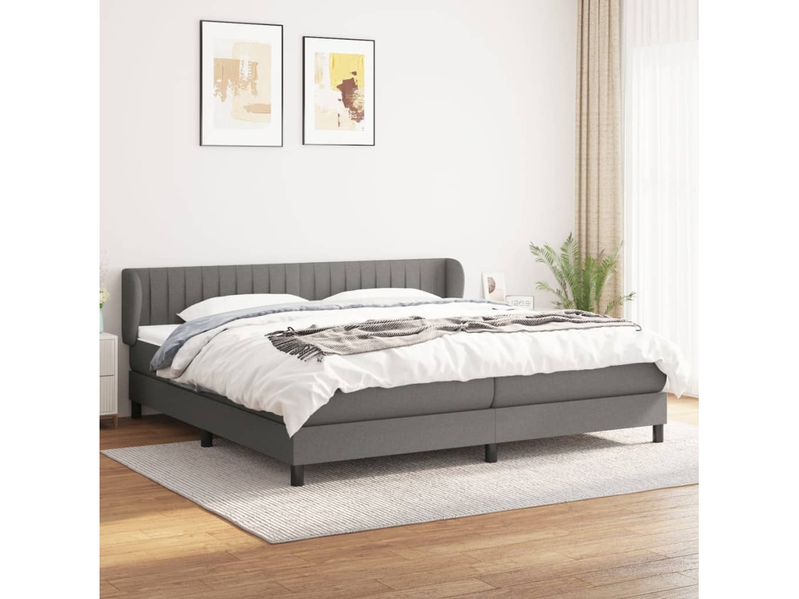 Cama Box Spring Con Colchón Tela Gris Oscuro 200x200 Cm