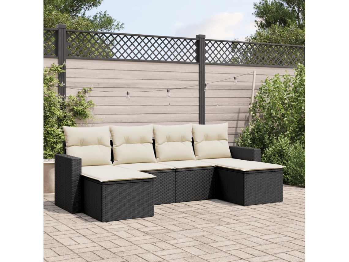 Conjunto de sofás de jardín de 6 piezas DKD Home Decor con cojines de mimbre negros