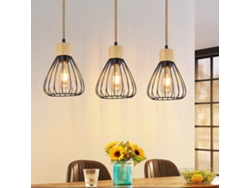 Zmh Lámpara Colgante Para Comedor, Estilo Retro, De Cuerda De Cáñamo Negra, De Madera, E27, Para Escalera