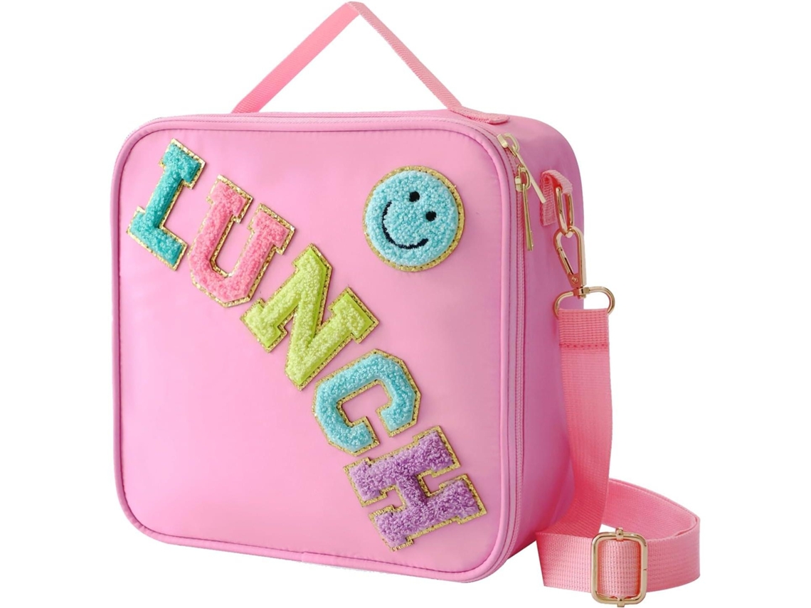 Bolsa Térmica Grande De Nailon (rosa) Con Estampado De Cara Sonriente Y Correa Ajustable Para El Hombro.