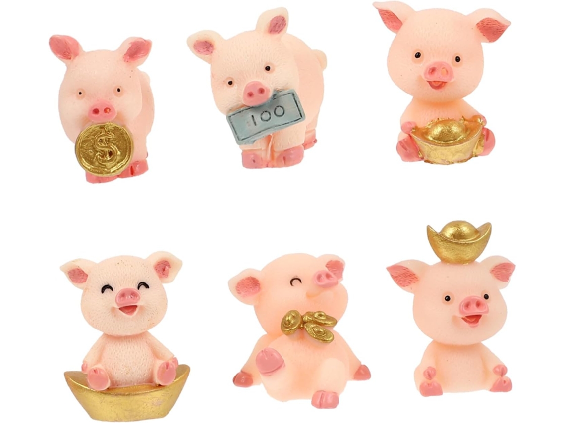 Juego De 6 Figuritas De Cerdos, Accesorios Decorativos Para El Hogar O La Oficina. Resina De Alta Calidad. Atractivo