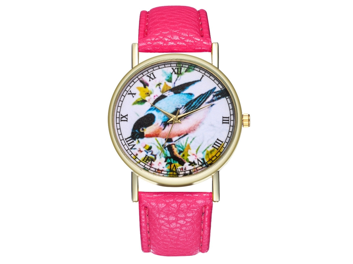 Reloj De Pulsera Analógico De Cuarzo Con Correa De Cuero De Diseño Redondo - Regalo De Moda - Rosado