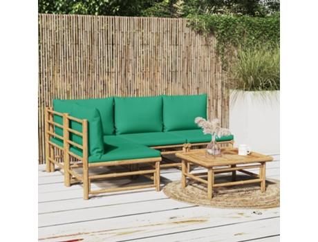 Conjunto 5 de muebles de jardín VIDAXL bambú con cojines verde
