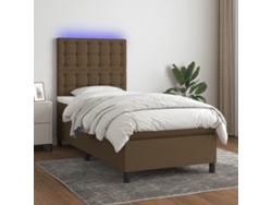 Cama Box Spring Colchón Luces Led Tela Marrón Oscuro 100x200cm