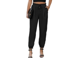 2026-pantalones De Lino Casual Sueltos Con Cintura Alta Elástica Y Bolsillos Para Mujer