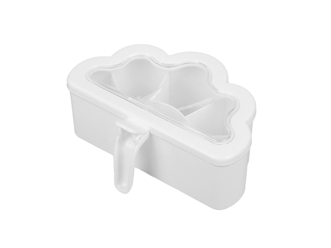 Caja de condimentos en forma de nube, de una sola pieza, con 6 compartimentos y tapa transparente, 6 cucharas para condimentos, salero, azucarero y pimentero.