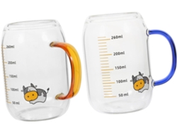 Juego 2 Vasos Vidrio Transparente Asas Resistentes Calor, Ideales Para Diario Cocina, Escala