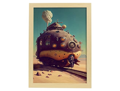 NACNIC Poster Tren Corto En Estilo Surrealismo Cinematográfico Ilustraciones Y Grabados De Historieta Abstracta Y Artística A4 Marcos Madera