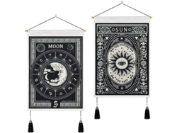 Manta De Pared Tarot Sol Y Luna Tapestry Medieval De 2 Piezas 35x50 Cm Artístico Decoración Negra Con Borlas