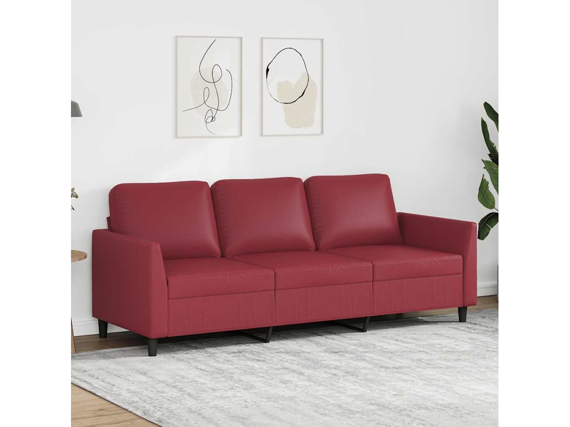 Maison Exclusive - Sofá De 3 Plazas De Cuero Sintético Rojo Vino 180 Cm
