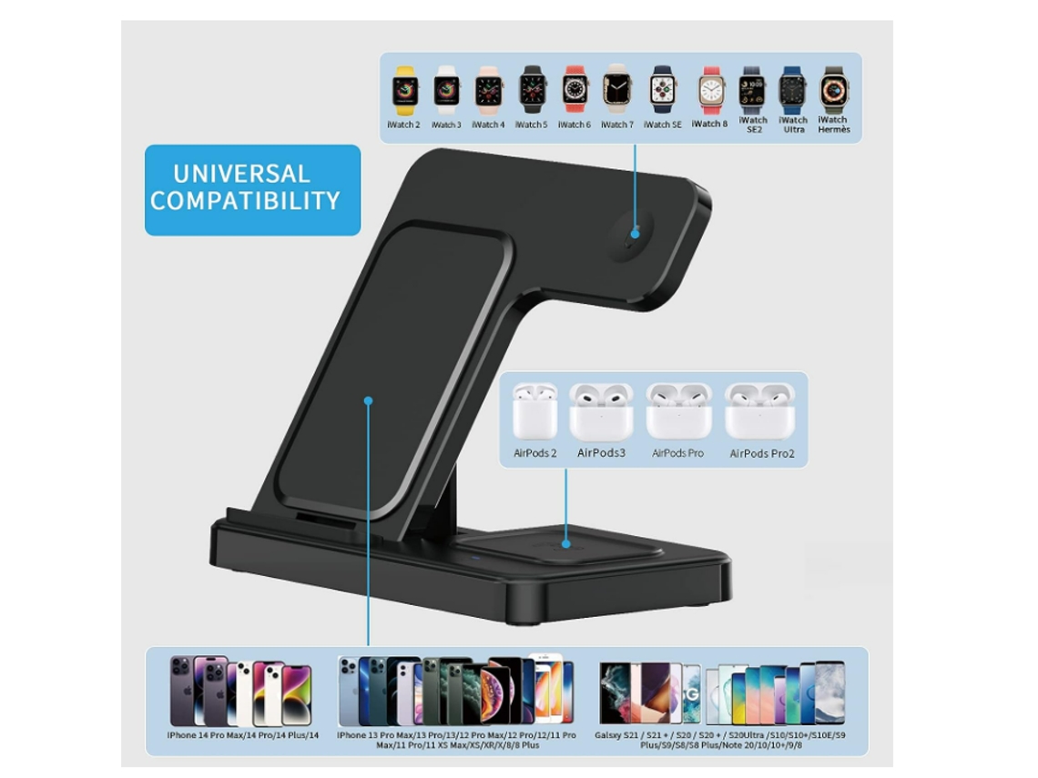 Estación de carga en de Apple, cargador inalámbrico rápido Qi