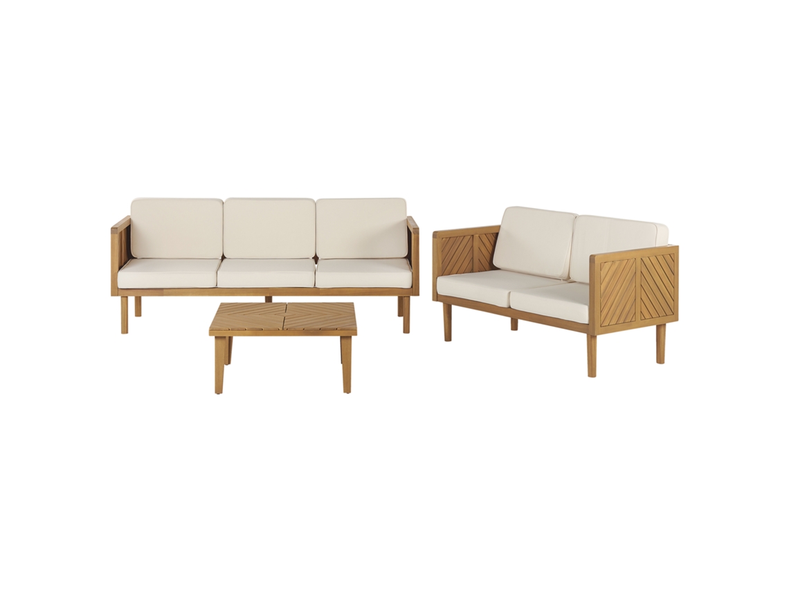 Conjunto de jardín 5 plazas de madera de acacia clara/blanco crema BELIANI Baratti