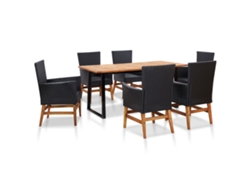 Conjunto 7 Set comedor jardín VIDA XL ratán sintético y madera acacia negro