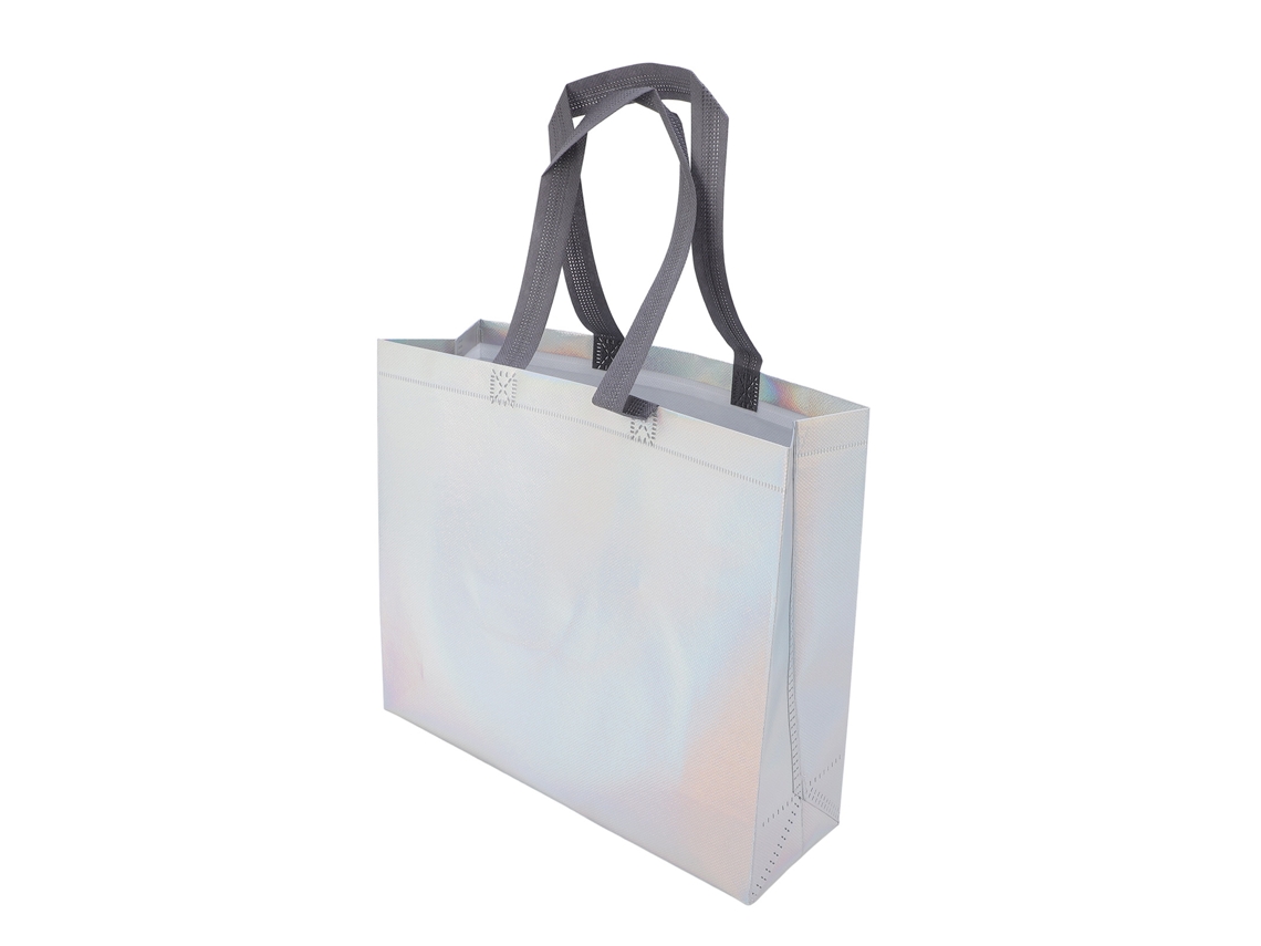10 Bolsas De Regalo Reutilizables, Brillantes Y Metálicas, Tipo Tote Con Asas Plateadas.
