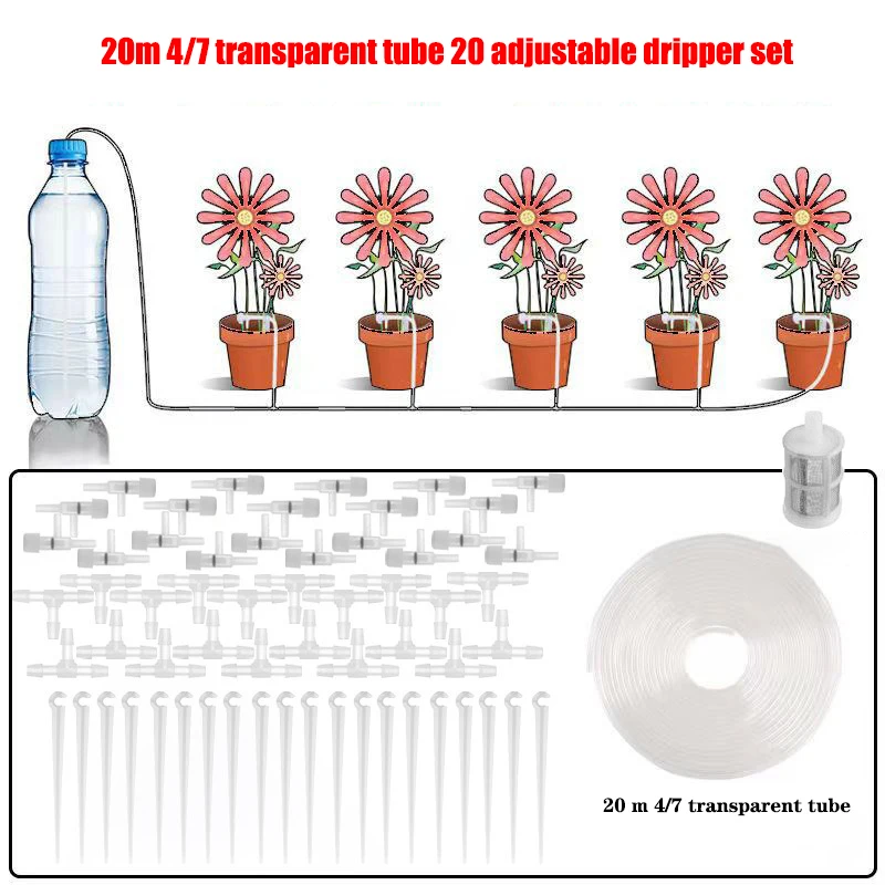 Kit de irrigação MDUG com tubo de 4/7mm, 20m de mangueira e 20 reguladores
