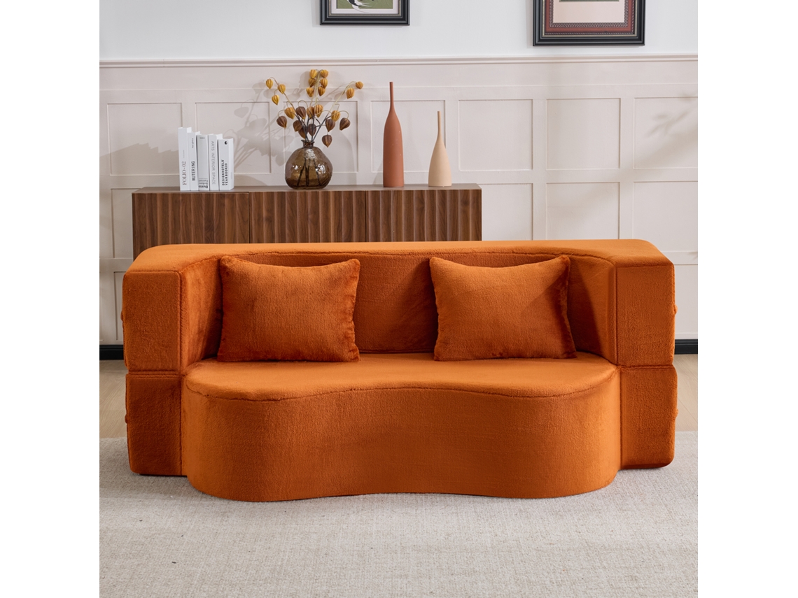 Sofá cama de 2 plazas - Colchón de muelles, plegable, no requiere montaje, para salón y dormitorio - Naranja