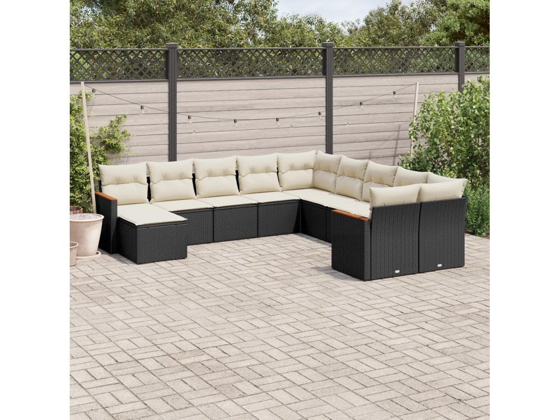 Conjunto de sofá de jardín de 11 piezas con cojines de mimbre sintético negro de DKD Home Decor