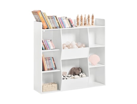 Librería Infantiles SOBUY KMB55-W con 6 Estantes Y 2 Compartimientos (Blanco - 106x30x104 cm)