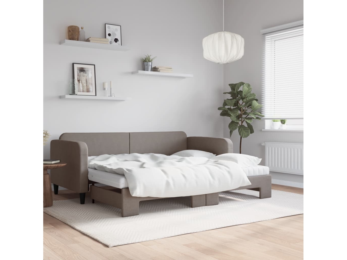 Sofá Cama Nido Con Colchón Tela Gris Taupe 90x200 Cm