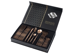 Juego de cubiertos MDUG de acero inoxidable de 24 piezas (cuchillo, tenedor y cuchara) (oro rosa)
