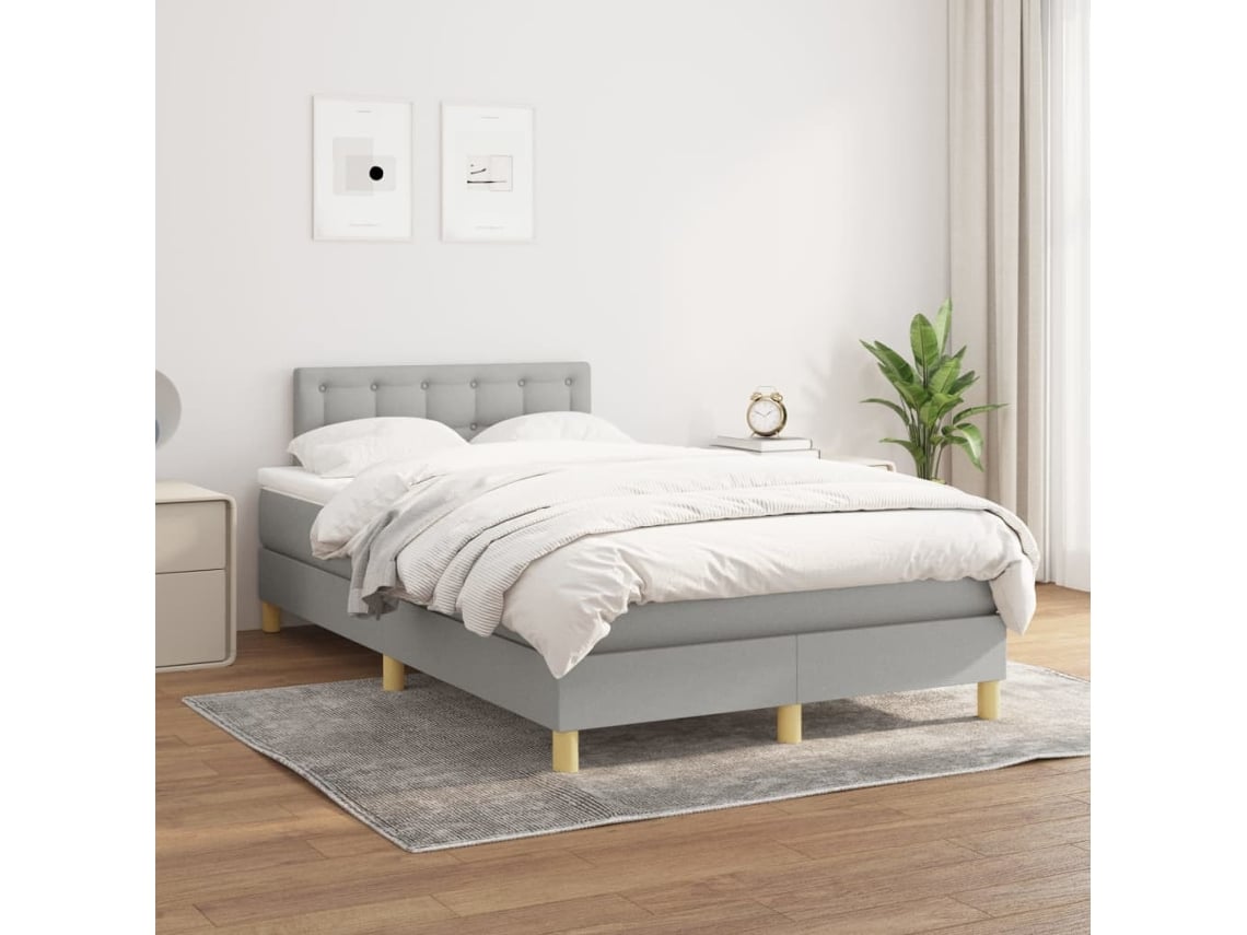 Cama Box Spring Con Colchón Tela Gris Claro 120x200 Cm
