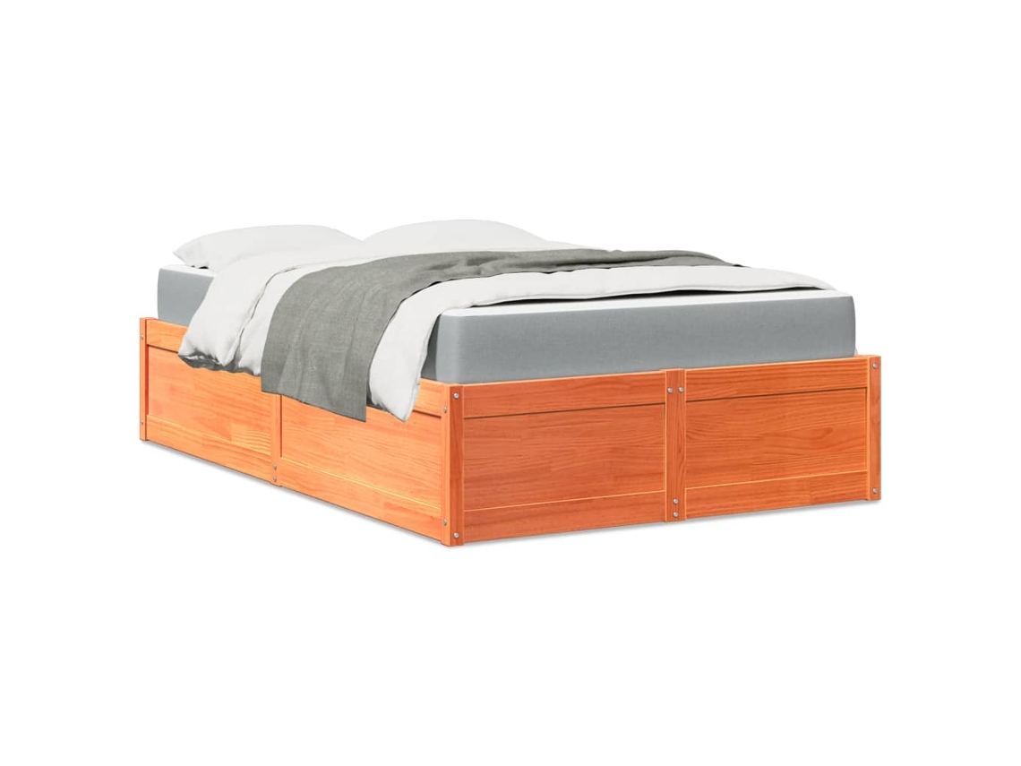 Cama Con Colchón Madera Maciza De Pino Marrón Cera 140x190 Cm