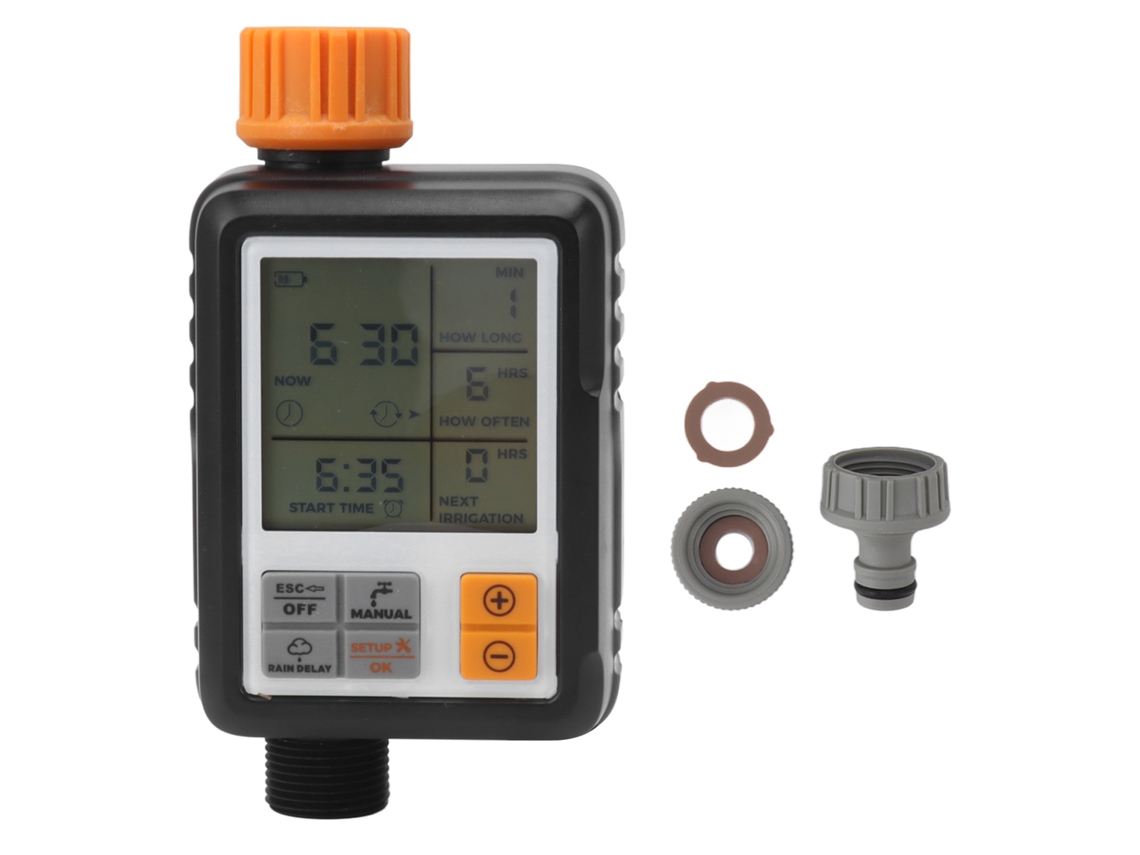 Temporizador de agua programable con retardo manual, sistema de riego automático, controlador de riego, temporizador de aspersor para jardín y césped.