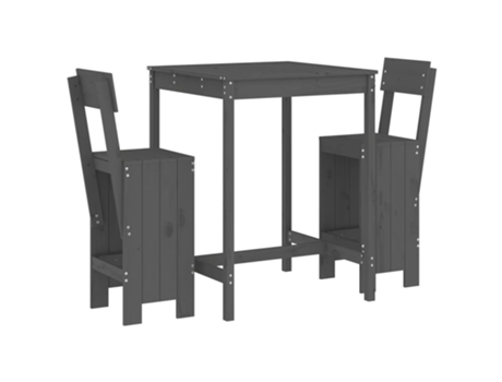 Conjunto 3 de mesa y taburetes altos jardín VIDAXL madera pino gris