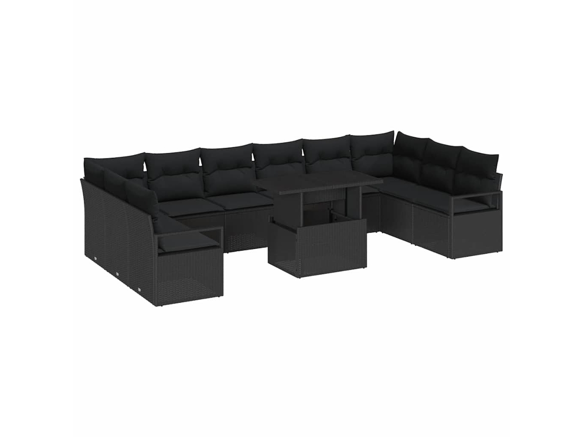 Maison Exclusive - Conjunto de sofás de jardín con cojines, 11 piezas, mimbre negro