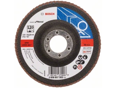 Disco de Lija BOSCH en Lamelas X551 - Expert para Metal D= 115 mm; G= 120 - Acodado