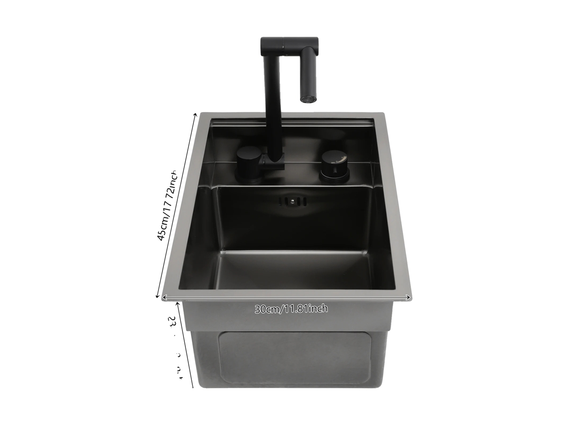 Fregadero de cocina de acero inoxidable de un solo seno, color negro OEM