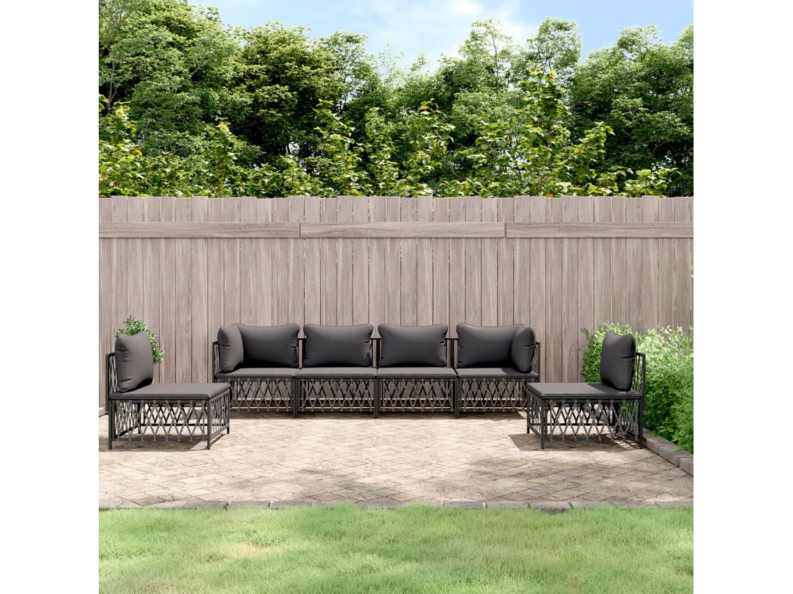 Conjunto de jardín de 6 piezas con cojines en acero antracita, Dkd Home Decor