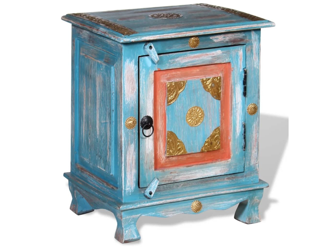 Mesita De Noche | Mesilla De Noche De Madera Maciza De Mango Azul Wsd159827