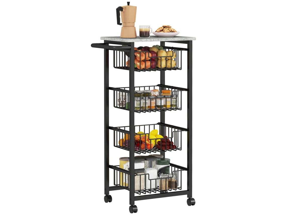 Carrito Cocina 4 Niveles 4 Cestas Acero Ruedas Servicio