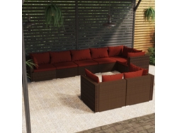 Conjunto de muebles de jardín con cojines de mimbre marrón, Dkd Home Decor