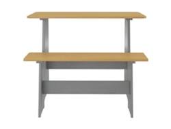 Mesa de comedor y banco Reine, pino macizo, marrón miel y gris, EXCLUSIVA DE LA CASA