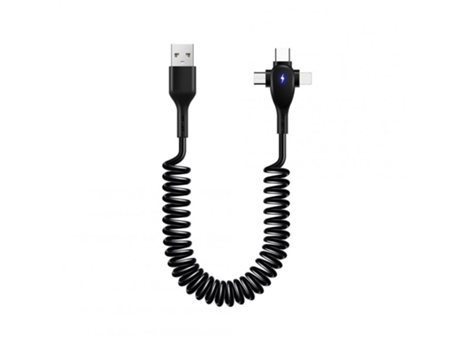 Cable Usb Retráctil Datos Resorte Tipo Carga Rápida Compatible Negro