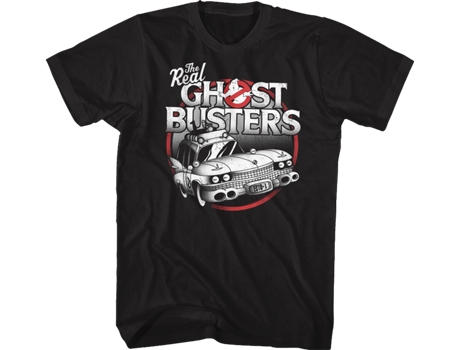 Camisetas Unisex DEEPSTONE Black and White Ecto-1 Real Ghostbusters Negro (XXL)