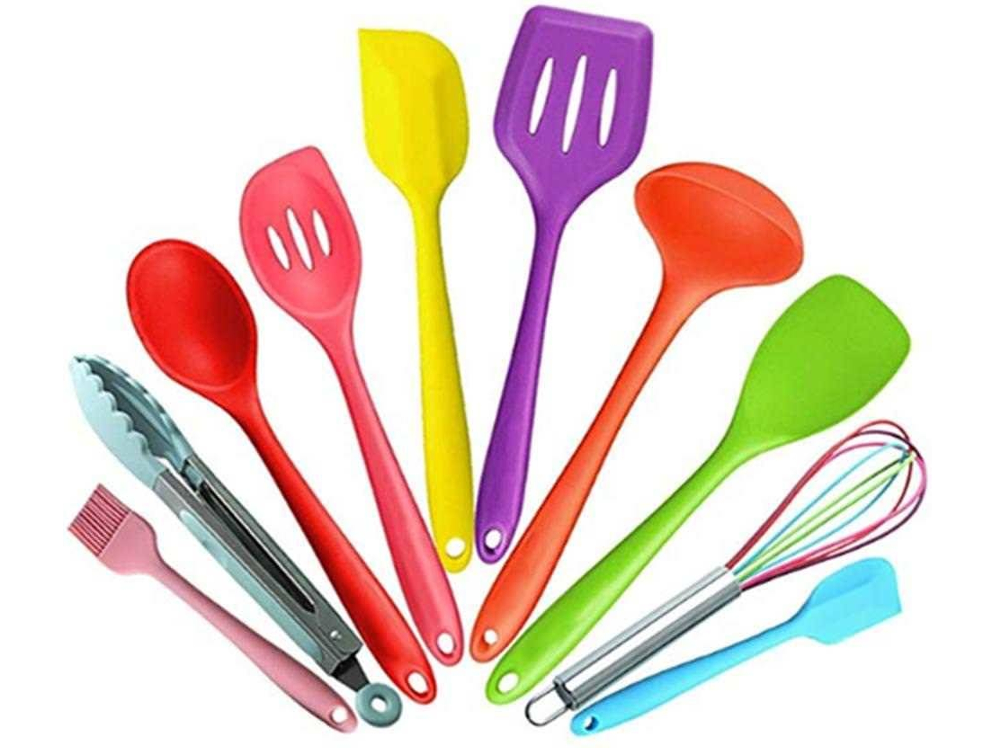 Conjunto de 10 Utensilios de Cocina WJS Silicona Multicor