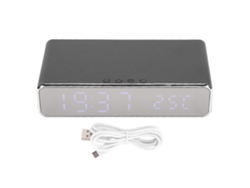 Cargador Inalámbrico Multifuncional Con Reloj Despertador Led, Termómetro Y Usb Para Xiaomi/samsung Plata
