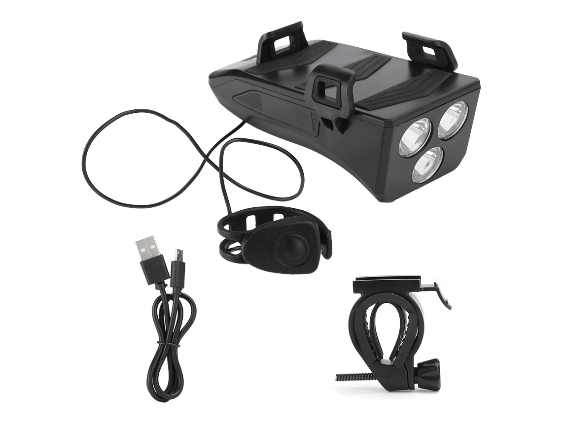 2026-luz Delantera Para Bicicleta Recargable Usb Multifunción 4 En 1 Con Timbre Y Soporte De Carga