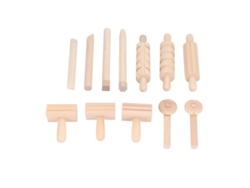 12pcs Conjunto De Rolo Para Massinha Infantil De Mogno Branco Seguro Diy Brinquedo