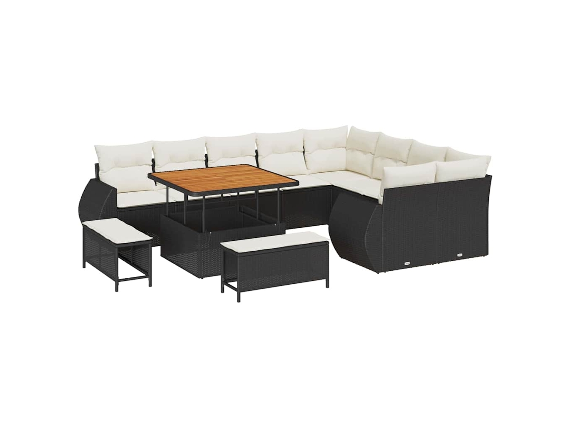 Maison Exclusive - Conjunto De Sofá De Jardín Con Cojín 12 Pcs Negro Y Crema