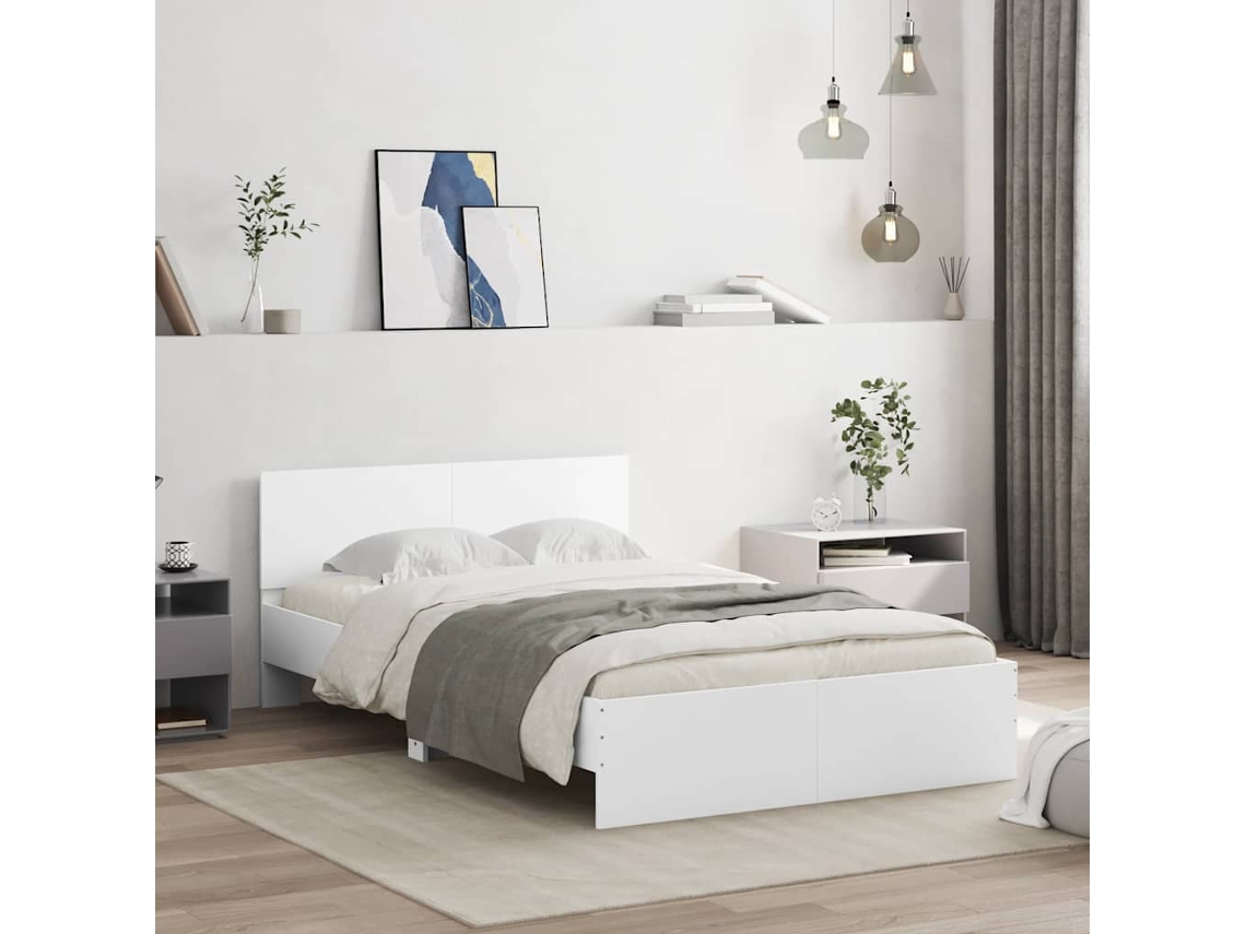 Cama De Matrimonio | Cama Para Adultos | Estructura De Cama Con Cabecero Blanca 120x200 Cm