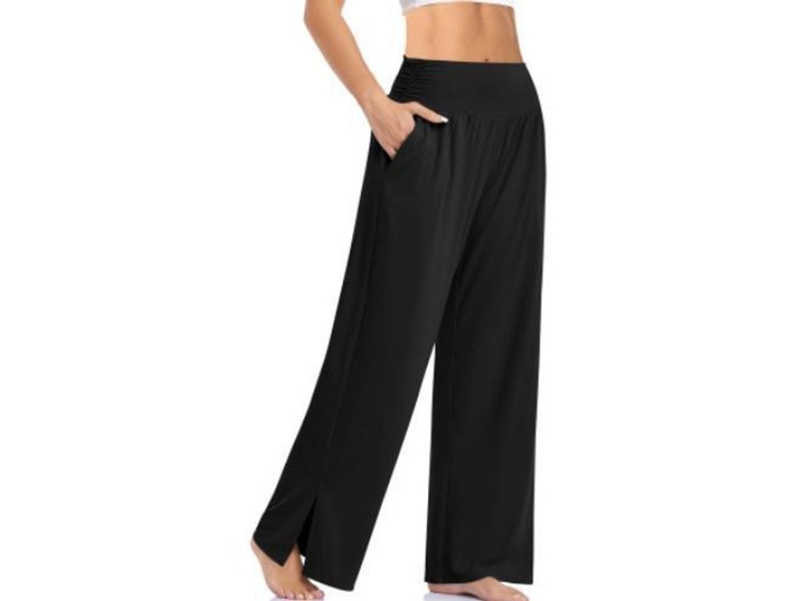2026-pantalones De Yoga De Pierna Ancha Para Mujer De Talle Alto Con Bolsillos Y Cinturón Ajustable M Negro