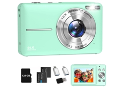 Cámara Digital Compacta Szsmart Dc403, Pantalla Hd De 2,4 Pulgadas, 44 Mp, Zoom 16x, Para Niños (2 Cables Otg - 2 Baterías - 128 Gb) - Verde
