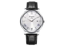 Reloj De Negocios Para Hombre Con Correa De Cuero, Movimiento De Cuarzo Analógico Y Pantalla Redonda Negra.