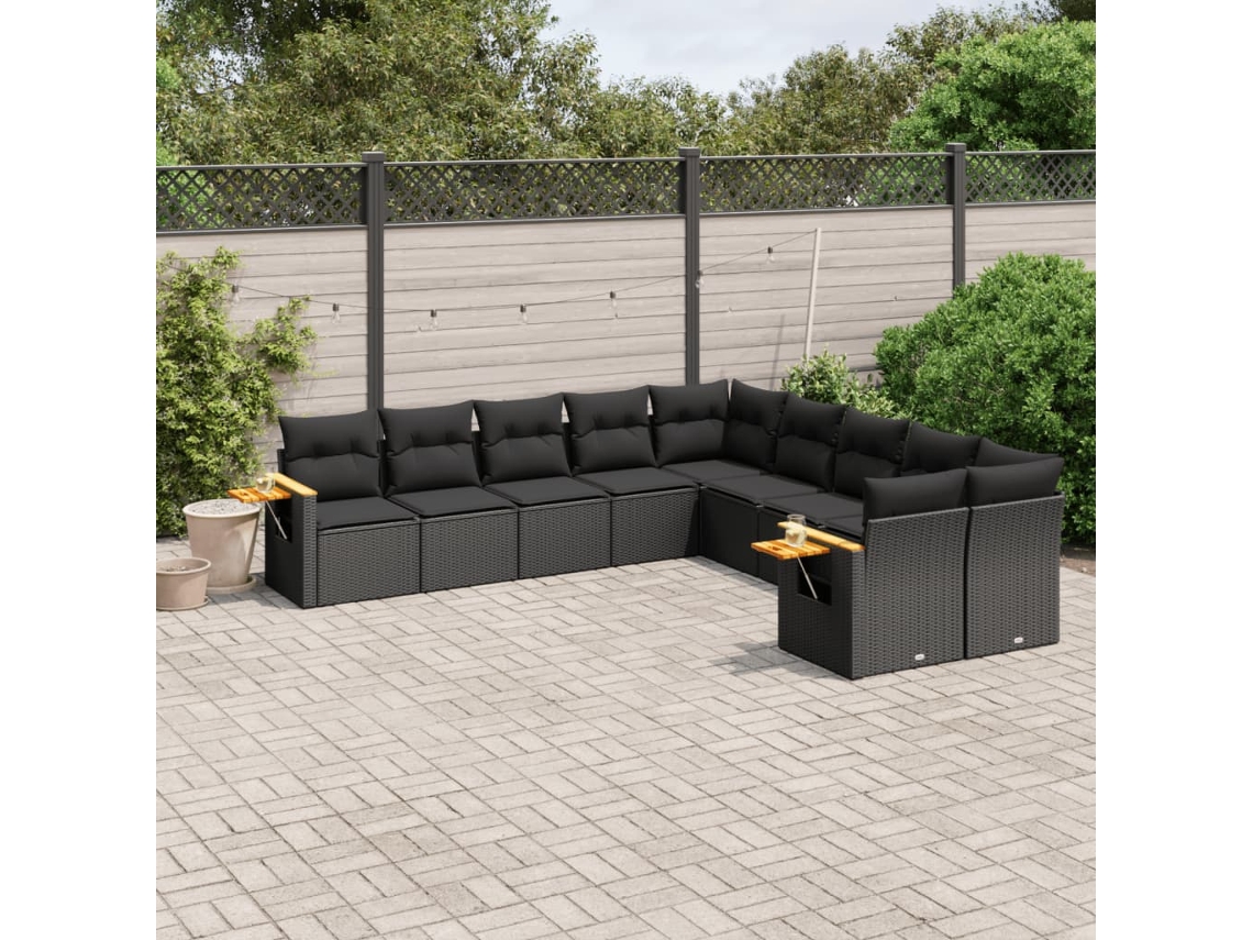 Conjunto de sofás de jardín de 10 piezas DKD Home Decor con cojines de mimbre negros