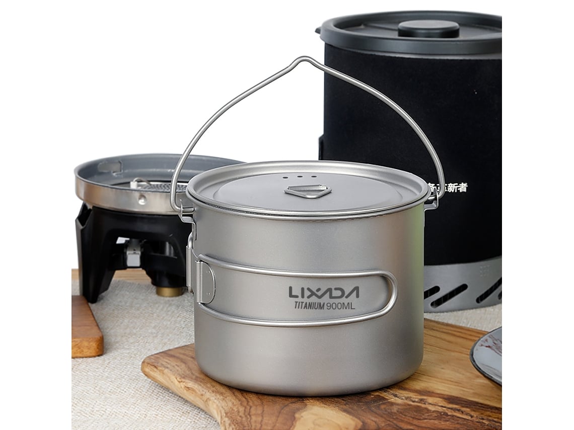 Olla Ultraligera De Titanio Con Tapa Y Asa Plegable Para Camping (750 Ml/900 Ml/1100 Ml).